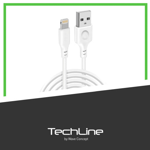 DATA LIGHTNING CABLE 2A 2 METERS TECH LINE WHITE