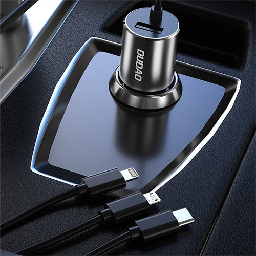 DUDAO 3IN1 CAR CHARGER USB 3 4 A INTEGRATED CABLE LIGHTNING / USB TYPE C / MICRO USB R5PRON