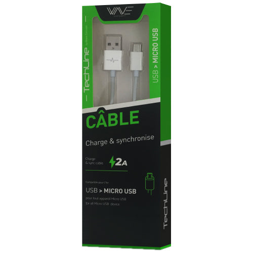 TECH LINE MICRO USB CABLE 1M, WHITE-WAVE