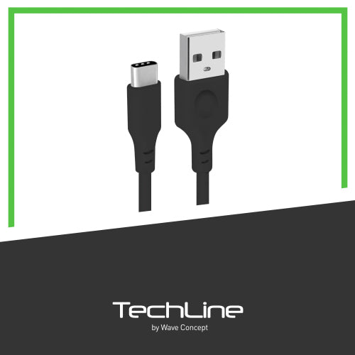 TECH LINE BLACK USB-C 2A DATA CABLE 1 METER