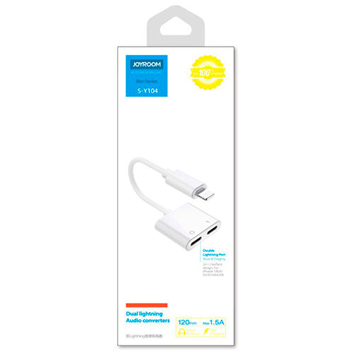 JOYROOM LIGHTNING 2X LIGHTNING AUDIO AND CHARGING HEADPHONE ADAPTER WHITE S-Y104