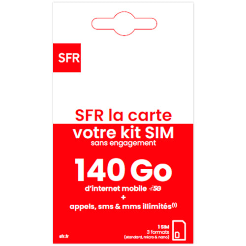 SFR UNLIMITED 140GB SIM CARD €24.99 CREDIT