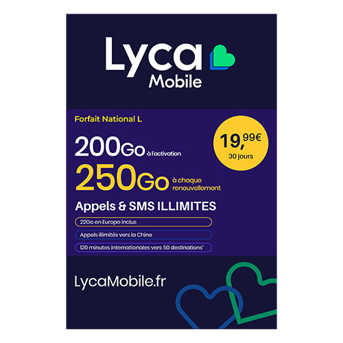 CARTE SIM LYCAMOBILE PASS NATIONAL L 19.99€