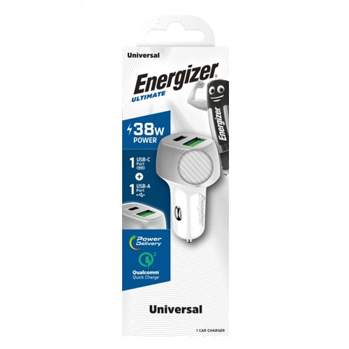 ENERGIZER CAR CHARGER 38W PD QC3 WHITE/SILVER