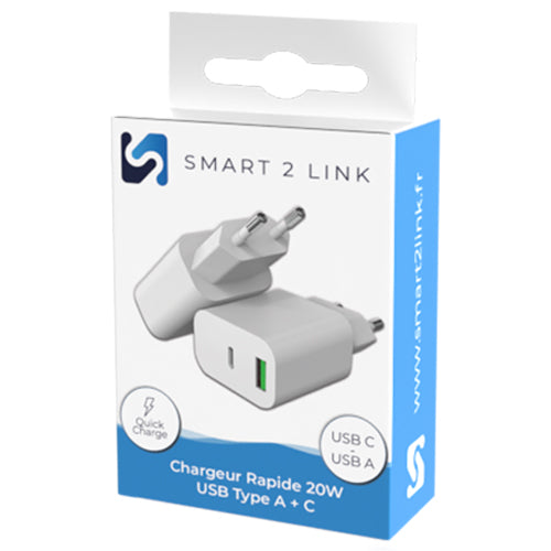 CHARGEUR RAPIDE 20W TYPE A + C SMART 2 LINK