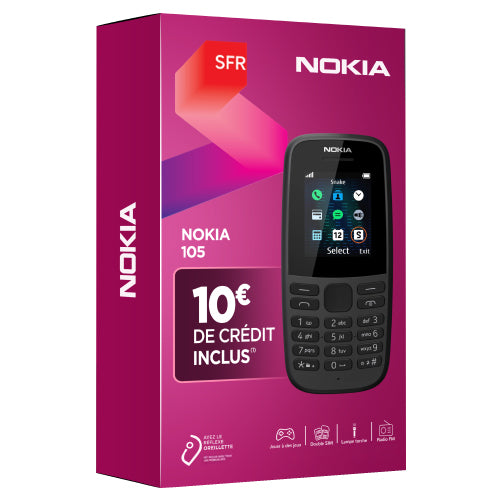 SFR NOKIA 105 4TH EDITION MOBILE PACK + SIM CARD WITH €10 CREDIT