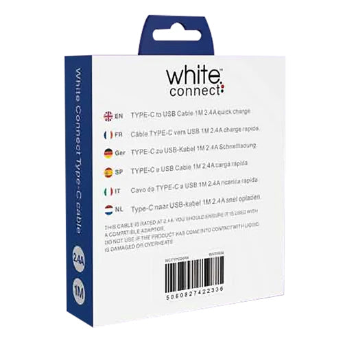 USB TYPE-C CABLE 1M 2.4A WHITE CONNECT