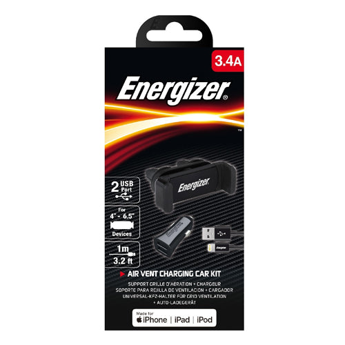 ENERGIZER CAR KIT 3.4A+CLIP+LIGHTNING CABLE BLACK