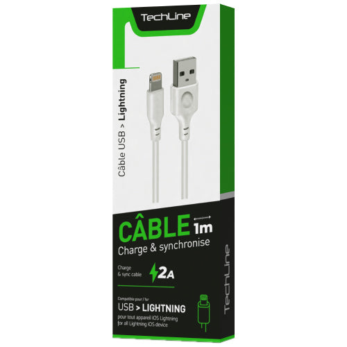 CABLE DATA LIGHTNING 2A 1 METRE TECH LINE BLANC