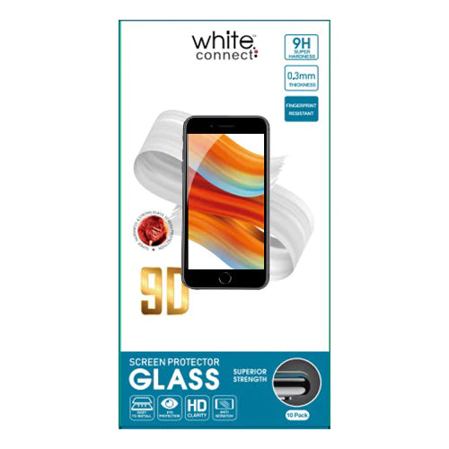PACK OF 10 9D TEMPERED GLASSES COMPATIBLE WITH IPHONE 7/8 WHITE CONNECT