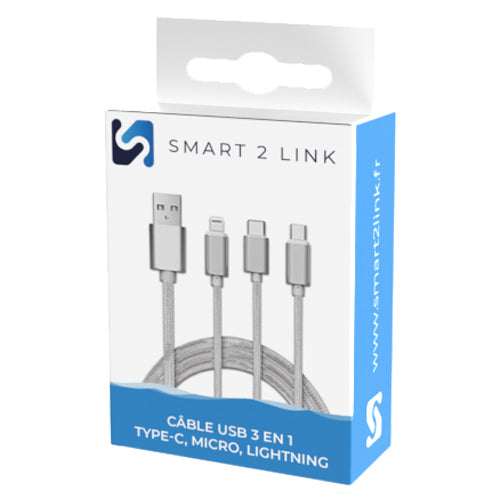 CABLE 3 EN 1 (TYPE C / LIGHTNING / MICRO USB) SMART 2 LINK
