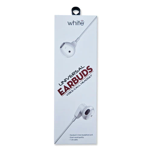 WHITE UNIVERSAL EARBUDS VOICE CALL HEADSET - WHITE