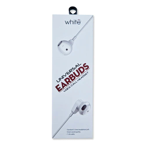 WHITE UNIVERSAL EARBUDS VOICE CALL HEADSET - BLANC