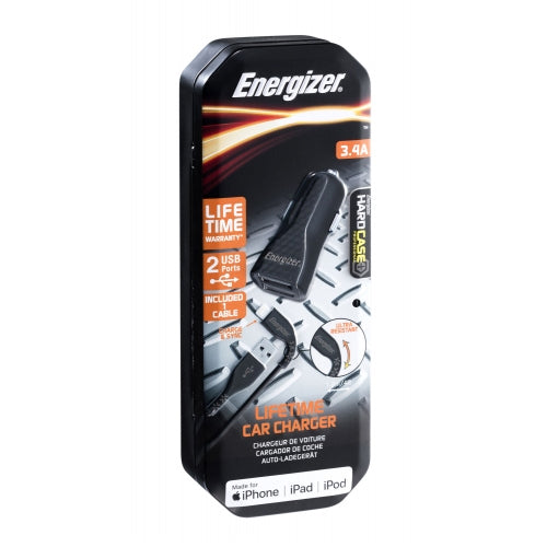 ENERGIZER CAR CHARGER LW 3.4A 2USB+LIGHTNING CABLE BLACK
