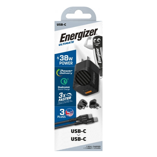 ENERGIZER WALL CHARGER 38W PD QC3.0 MULTI+ USBC-TYPE C CABLE BLACK