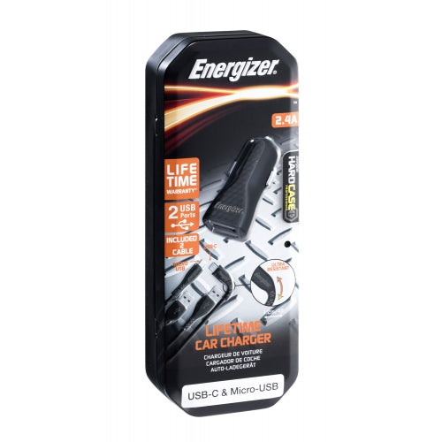 ENERGIZER CAR CHARGER LW 2.4A 2USB+USB-C2.0+MICRO USB CABLE BLACK