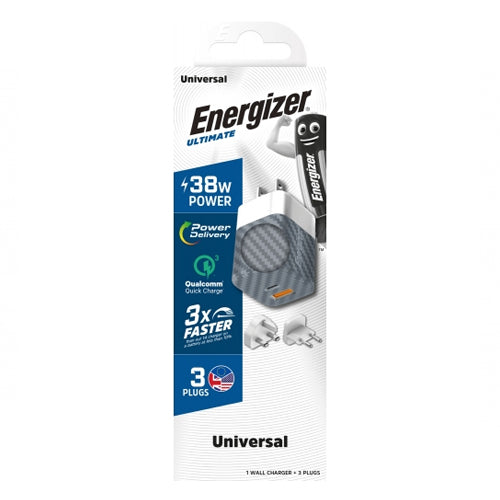 ENERGIZER WALL CHARGER 38W PD QC3.0 MULTI-OUTLETS BLACK