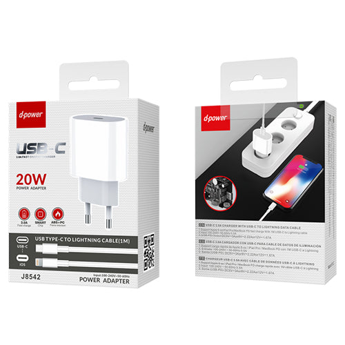 D-Power Type C 20W Socket + Type C to Lightning Cable J8542