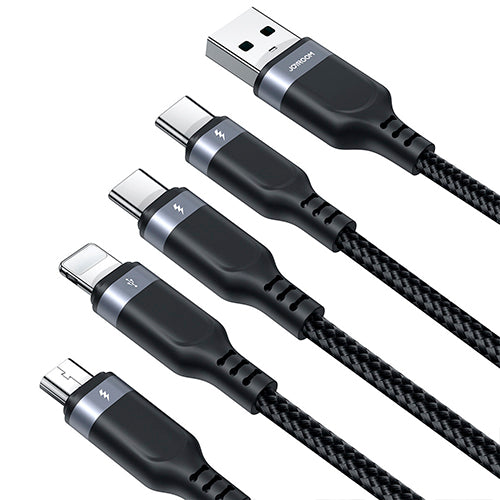 CÂBLE USB 4EN1 USB-A - 2 X USB-C / LIGHTNING / MICRO POUR LE CHARGEMENT ET LA TRANSMISSION DE DONNÉES 1,2 M JOYROOM S-1T4018A18 - NOIR