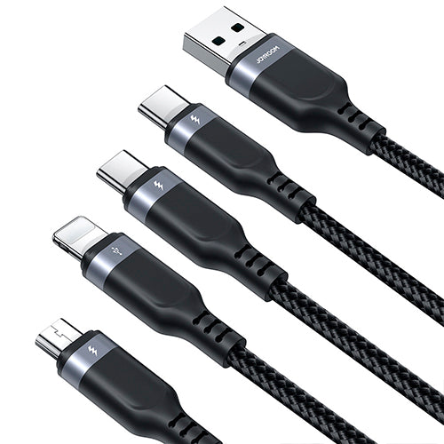 4IN1 USB-A USB CABLE - 2 X USB-C / LIGHTNING / MICRO FOR CHARGING AND DATA TRANSMISSION 1.2M JOYROOM S-1T4018A18 - BLACK
