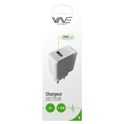 CHARGEUR SECTEUR 2,1A 5V 1 USB BLANC - WAVE