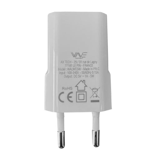 1A 5W MAINS CHARGER - 1 USB - WITHOUT WHITE BLISTER - WAVE
