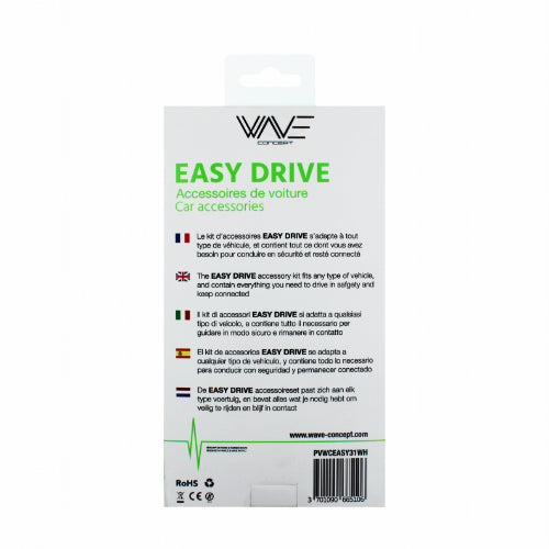 PACK EASY DRIVE, SUPPORT VOITURE AERO CAR + CABLE 3-EN-1 +CHARGEUR VOITURE 2 PORT USB 3.1A - WAVE
