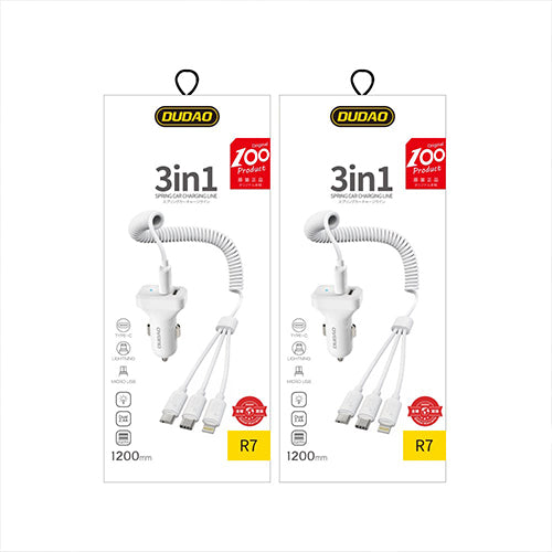 DUDAO CAR KIT CHARGER 2X USB 2.4A + 3IN1 USB CABLE (LIGHTNING / TYPE C / MICRO USB) WHITE