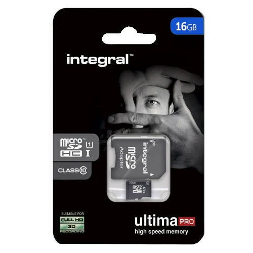 INTEGRAL 16GB MICRO SDHC CARD WITH CLASS 10 ADAPTER UP TO 90MB/S