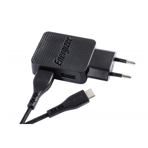 ENERGIZER WALL CHARGER LW 2.4A 2USB EU+USB-C2.0+ MICRO USB CABLE BLACK