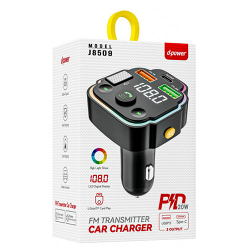 D-Power USB + Type C + FM PD20W Car Adapter J8509