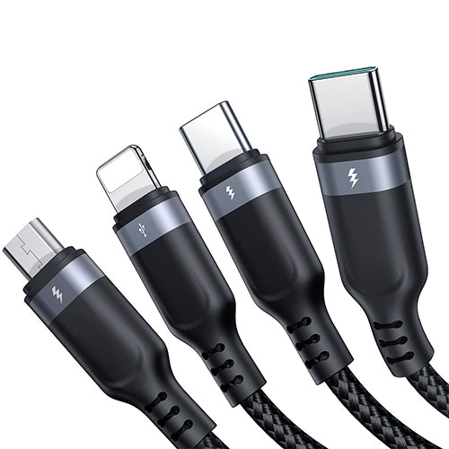 CÂBLE USB 4EN1 USB-A - 2 X USB-C / LIGHTNING / MICRO POUR LE CHARGEMENT ET LA TRANSMISSION DE DONNÉES 1,2 M JOYROOM S-1T4018A18 - NOIR