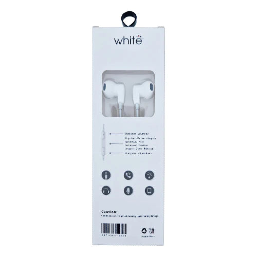 WHITE UNIVERSAL EARBUDS VOICE CALL HEADSET - WHITE