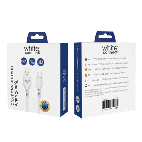USB TYPE-C CABLE 1M 2.4A WHITE CONNECT