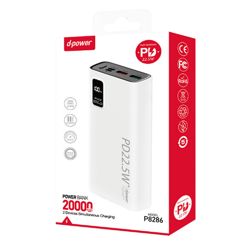 D-Power Power Bank 20000 MAH USB + Type C Fast Charge P8286