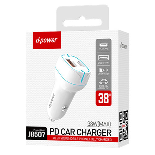 D-Power USB + Type C Fast Charge Car Adapter J8507