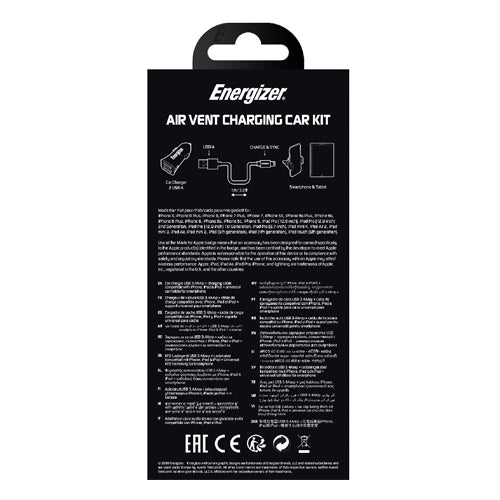 ENERGIZER CAR KIT 3.4A+CLIP+LIGHTNING CABLE BLACK