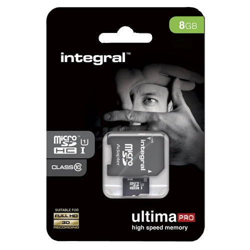 INTEGRAL 8GB MICRO SDHC CARD WITH CLASS 10 ADAPTER UP TO 90MB/S