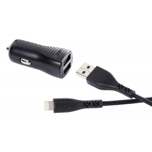 ENERGIZER CAR CHARGER LW 3.4A 2USB+LIGHTNING CABLE BLACK
