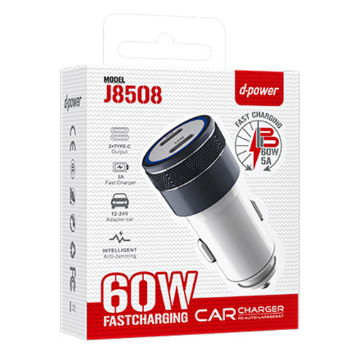 D-Power Car Adapter 2 Type C Fast Charge 60W J8508