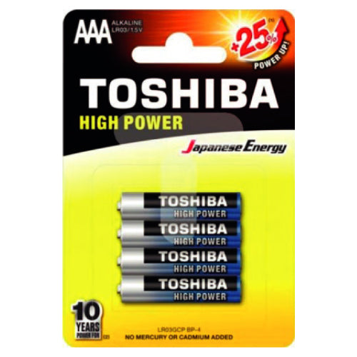 TOSHIBA AAA LR03 1.5V ALKALINE BATTERIES (SOLD PER 4)