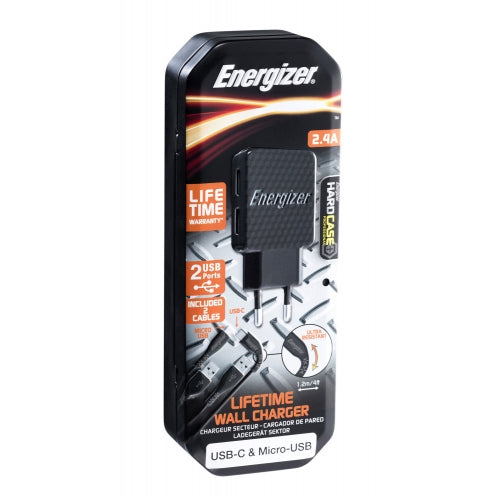 ENERGIZER WALL CHARGER LW 2.4A 2USB EU+USB-C2.0+ MICRO USB CABLE BLACK