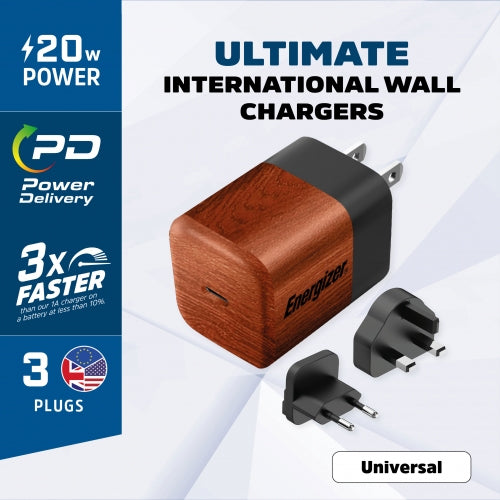 ENERGIZER WALLNUT BURL 20W MULTI-OUTLET WALL CHARGER