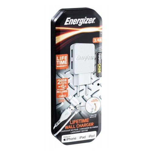 ENERGIZER WALL CHARGER LW 3.4A 2USB EU + LIGHTNING CABLE WHITE