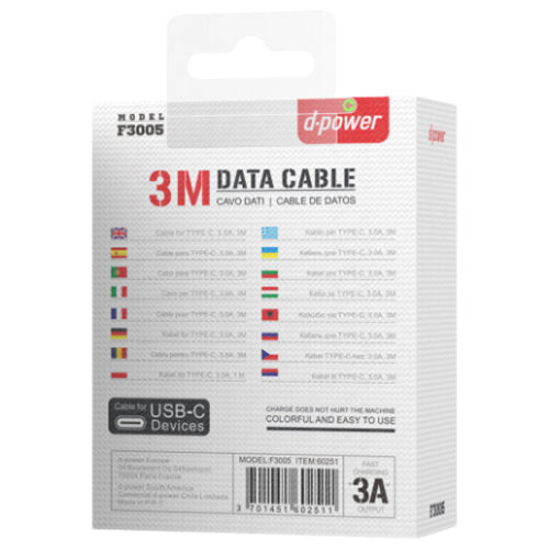 D-Power Type C Cable 3m 3A F3005