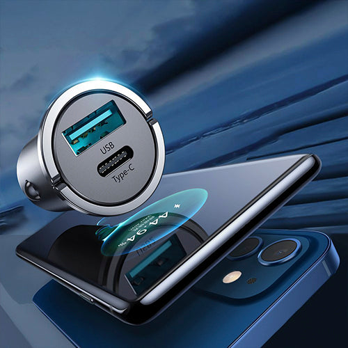 JOYROOM USB TYPE C / USB FAST CAR CHARGER 45 W 5 A POWER DELIVERY QUICK CHARGE 3.0 AFC SCP GRAY C-A35