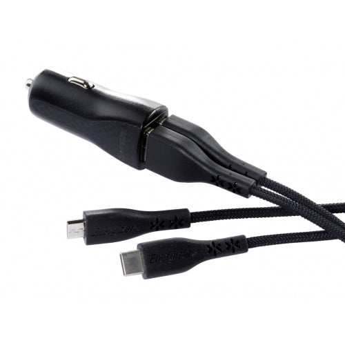 ENERGIZER CAR CHARGER LW 2.4A 2USB+USB-C2.0+MICRO USB CABLE BLACK