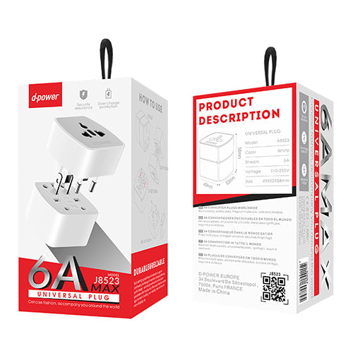 D-Power Cnvertisseur Prise Multi-Pays Chargeur Universel J8523