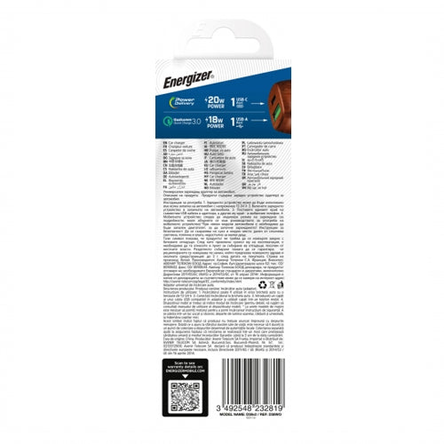 ENERGIZER CAR CHARGER 38W PD QC3 WALNUT BURL