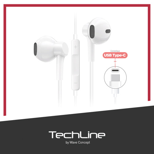 TECH LINE WIRED USB-C EARPHONE WHITE